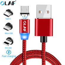 Магнитный светодиодный usb-кабель OLAF для iPhone X, Xr, Xs Max, кабель Micro USB Type-c, быстрый Магнитный зарядный usb-кабель для Samsung S9, Xiaomi 2024 - купить недорого