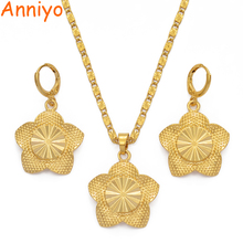 Anniyo Gold Color Flowers Jewelry set Pendant Necklaces and Earrings sets for Women Girls Wedding Jewellery Gift #017716 2024 - buy cheap