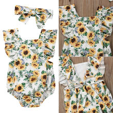 Newborn Baby Girl Summer Clothes Sunflower Print Bodysuits Jumpsuit Headband 2pcs Outfits Clothes 2024 - buy cheap