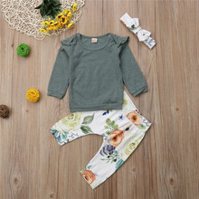 2018 Brand Infant Toddler Newborn Baby Girls Floral Outfit Clothes Tracksuit Hooded +Leggings Pants Headband 3Pcs Clothing Set 2024 - buy cheap