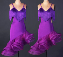 purple tassel spiral tassel Paso Double jive Rumba cha cha salsa Latin dance dress competition  wear S-XXXL 2024 - buy cheap