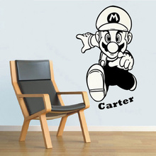 Super mario dos desenhos animados adesivo de parede com nome personalizado decalque da parede arte adesivos crianças quarto do berçário decorativo 2024 - compre barato