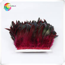wholesale 2 Yard long Dyed burgundy natural Rooster Feather Fringe trims height 6-8" for skirt /costume/wedding Deco Accessories 2024 - buy cheap