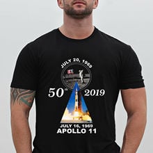 Camiseta de algodón con estampado de la luna de aterrizaje, Top ajustado de Color sólido de la empresa, Apolo 11, 50 ° aniversario, 2019 2024 - compra barato