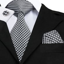 Gravata com lenço e abotoaduras masculina, gravata jacquard de seda branca e preta, novidade, conjunto de gravatas para festa de casamento, negócios, casual 2024 - compre barato