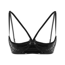 Womens Lingerie Faux Leather Bra for Women Sexy Bra Soft Sheer Adjustable Spaghetti Straps Lingerie Wire-free Unlined Bra 2024 - buy cheap