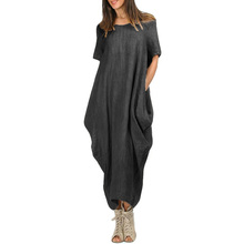 Casual Women Loose Maxi Dress O Neck Short Sleeve Pocket Summer 5XL Plus Size Dress Asymmetric Baggy Oversized Large Long Dress 2024 - buy cheap