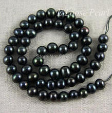 Wedding Party Jewelry Freshwater Pearl Near Round Potato Black Color Loose Pearl Beads 6.5-7.5mm 15 Inches Full Strand 2024 - buy cheap