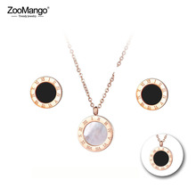 ZooMango-Conjunto de joyería con números romanos para mujer, set de conchas y pendientes de acero de titanio, color blanco y negro, ZSE010 2024 - compra barato