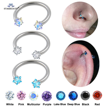 Starbeauty 1pc 1.2x8mm White Crystal Star Nose Ring Helix Piercing Tragus Nose Piercing Nariz Cartilage Earrings Pircing Jewelry 2024 - buy cheap