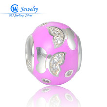 925 Sterling Silver Pink Enamel Bead Crystal Charm Fit European Silver Bracelet Snake Chain Gw Fashion Jewelry D154H20 2024 - buy cheap