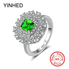 YINHED Real 925 Sterling Silver Wedding Rings for Women Luxury Esmeralda Green Cubic Zirconia CZ Engagement Ring Jewelry ZR424 2024 - buy cheap