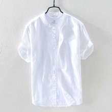 Moda de verano camisa de lino y algodón de hombres de manga corta de corte Slim Casual camisas ronda Collar de Hombre Ropa 2024 - compra barato