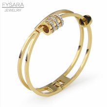 FYSARA-brazalete de acero inoxidable con círculos de Cristales de Color dorados, pulsera hueca de marca famosa, joyería de moda 2024 - compra barato