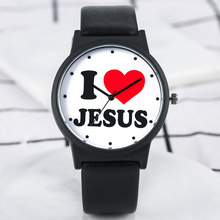 Attractive I Love Jesus Series Quartz Watch Concise Black PU Leather Band Large Round Dial Wristwatch Unisex Gift 2024 - buy cheap
