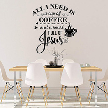 Coffee and Jesus Kitchens wall sticker Coffee Shop Cafe Lover Restaurant Decor Decals Removable Vinyl Window Wall decal G257 2024 - buy cheap