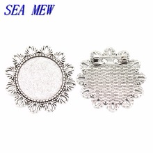 SEA MEW 20PCS 25mm Round Cabochon Brooch Base Antique Bronze/Gold/Silver Color Vintage Metal Alloy 39MM Flower Brooch Settings 2024 - buy cheap
