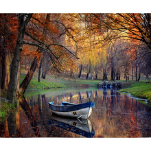 Full Square/Round Drill 5D DIY Diamond Painting "Autumn forest steam boat" Embroidery Cross Stitch 3D Home Decor gift LG2474 2024 - buy cheap