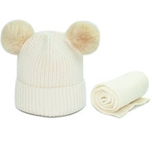 Inverno novo chapéu de bebê cachecol conjunto de luxo, quente, chapéus de crochê e cachecol, bolas de cabelo duplas, gorro tricô para meninos e meninas 2024 - compre barato