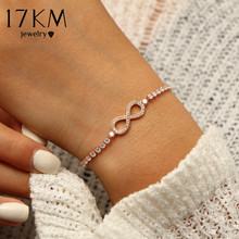 17km bracelete feminino de zircônio cúbico infinito, pulseira com berloque em ouro rosa, cor prata, joias geométricas da moda, presentes 2024 - compre barato