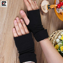 Winter Warm Boy&Girl Pure Cotton Fabric Fingerless Gloves,Stretch Men&Women Half Finger Gloves Extended Sleeve Cuff Mittens 2024 - buy cheap