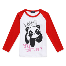 Camiseta de algodão para meninos, camiseta engraçada com estampa de panda raglan com manga comprida, camisa da moda, de cor blocos 2024 - compre barato