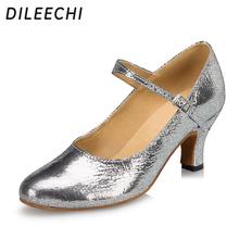 DILEECHI-zapatos de baile latino para mujer, calzado de piel de oveja, zapatos de baile de salón de plata auténtica 2024 - compra barato