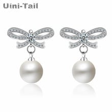 Uini-tail brincos de pérolas 925, em prata esterlina, versão coreana de temperamento, simples, com laço, hipoalergênico, tendência fashion 2024 - compre barato