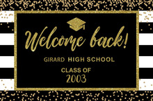 Custom Class Reunion High School Black And Gold Striped Sequin graduation backgrounds Computer print party backdrop 2024 - buy cheap