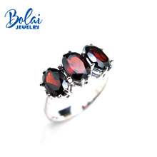 Bolaijewelry,unisex vintage natural Mozambique garnet gemstone simple rings 925 sterling silver fine jewelry for lady best gift 2024 - buy cheap