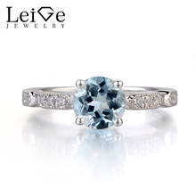 Leige Jewelry Aquamarine Rings Round Cut Silver 925 Jewlry For Women Blue Gemstone Wedding Promise Ring  March Birthstone 2024 - buy cheap