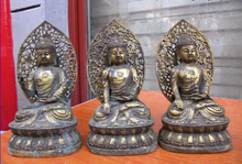 USPS to USA S0336 8"Tibet Fane Old Bronze Gild Three Sakyamuni Tathagata Amitabha Buddha one Set 2024 - buy cheap