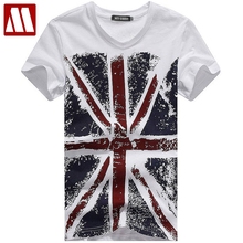 Camiseta con estampado de la bandera británica para hombre, Camisa de algodón con cuello en V, de manga corta con la bandera de la Unión, 5XL, de verano, novedad de 2021 2024 - compra barato