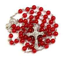 6mm Religion Jesus Cross Bohemian Long Natural Stone Rose Crystal Bead Knot Necklace Female Rosary Necklace Gift 2024 - buy cheap