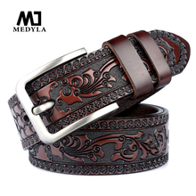MEDYLA Belts For Men High Quality Cow Genuine Leather Embossing Belt Male Fashion Classic Vintage Pin Buckle Strap For 2024 - buy cheap