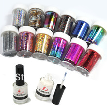 12 Colors Nail Art Transfer Foil Sticker for Nail Tips Decoration & 2 Glue Set 2024 - buy cheap