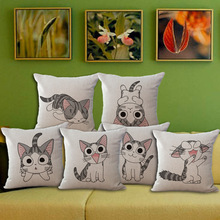 Capa de almofada de linho para sofá, capa de almofada decorativa fofa e engraçada com gato cojines 2024 - compre barato