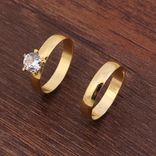 Anéis de casamento dourados cz para casal, anel de amantes sólidos, cristalizador, inay fashion, joia 2024 - compre barato