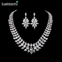 Coloteemi conjunto de joias de casamento feminino, gargantilha com colar pesado de zircônio cúbico transparente brilhante, conjunto de joias de casamento de luxo 2024 - compre barato