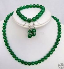 Free Shipping 00404 natural 8MM Green fine stone Beads Necklace&Bracelet&earring Sets 2024 - buy cheap