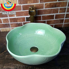 Handmade Artistic Emgraved Light Green Porcelain Countertop Lavabo Wash Basin Bathroom Sink 2024 - buy cheap