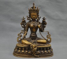 Estatua de Tara Buda China elaborada, estatua de latón tibetano verde de 12 pulgadas 2024 - compra barato