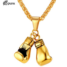 Collar de guantes de boxeo de doble puño para hombre, estilo hip hop, oro amarillo, cadena de acero inoxidable 316L, joyería para hombre P2171G 2024 - compra barato