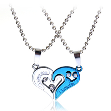 Couple Lovers 2pcs Heart-shape "I Love You" Stainless Steel Pendant Necklace Lovely Crystal Half Heart Statement Necklace Gift 2024 - buy cheap
