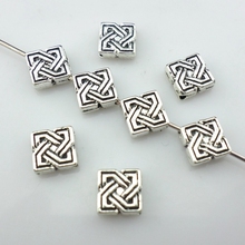 60 peças pingente quadrado com nó tibetano em prata chinês contas espaçadoras soltas descobertas de joias 2x7mm 2024 - compre barato