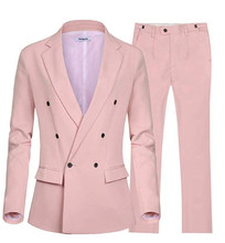 Chaqueta y pantalones de doble botonadura para mujer, traje de negocios rosa, uniforme de oficina, traje de pantalón femenino hecho a medida 2024 - compra barato
