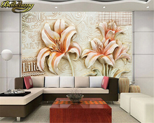 Beibehang murais papel de parede flores e plantas em relevo moda grande mural tv fundo 2024 - compre barato