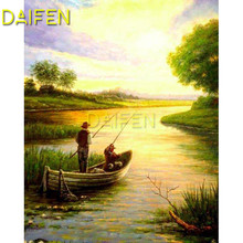 5D DIY Diamond embroidery Full Round Diamond mosaic Full Square Diamond painting Cross stitch river boat fishing sunset 2024 - buy cheap