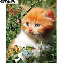 DIAPAI 100% Full Square/Round Drill 5D DIY Diamond Painting "Cat butterfly" Diamond Embroidery Cross Stitch 3D Decor A19009 2024 - buy cheap