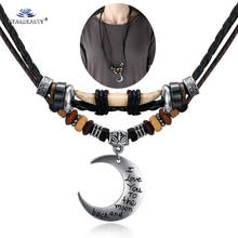 Starbeauty I Love Moon Black Leather Necklace Men Long Necklace Women Double Layer Pendants Necklaces Rope Neckless Jewelry 2024 - buy cheap